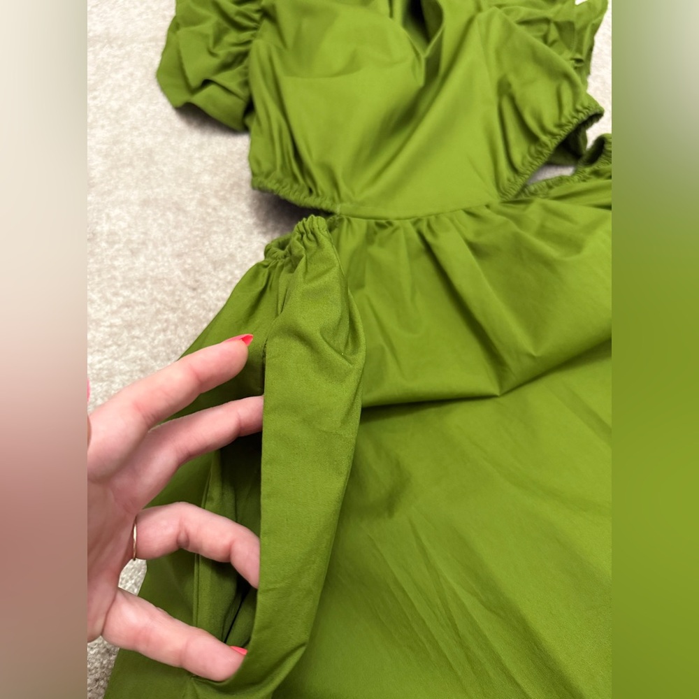 A New Day Olive Midi Dress with Ruffle Sleeves and Cut Outs size Large NWT - Picture 13 of 13